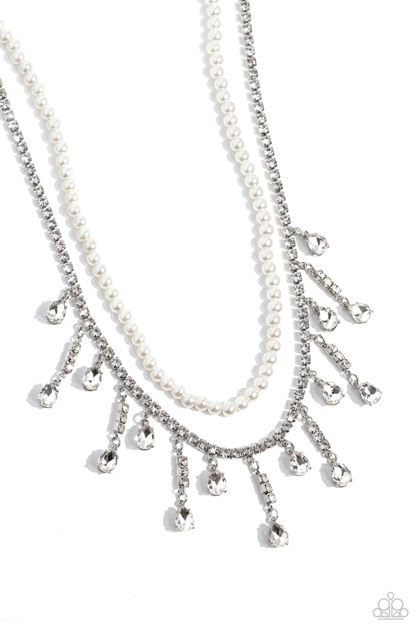 LESSONS IN LUXURY - WHITE RHINESTONE SILVER LAYERED SHORT NECKLACE - 2023 CONVENTION EXCLUSIVE - PAPARAZZI
