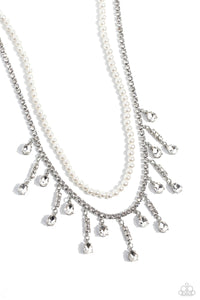 LESSONS IN LUXURY - WHITE RHINESTONE SILVER LAYERED SHORT NECKLACE - 2023 CONVENTION EXCLUSIVE - PAPARAZZI