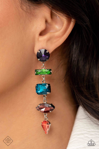 CONNECTED CONFIDENCE - MULTI COLOR GEM SILVER POST EARRINGS - PAPARAZZI - FASHION FIX AUGUST 2023