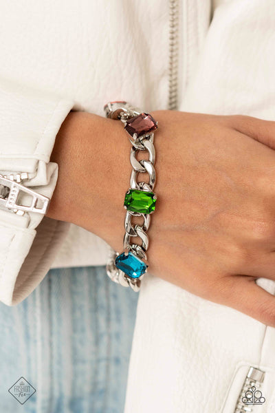 FEARLESSLY FASTENED - MULTI COLOR GEM SILVER CHAIN BRACELET - PAPARAZZI - FASHION FIX AUGUST 2023