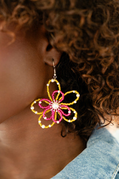 PEARL CRUSH - YELLOW AND RED SEED BEAD FLOWER EARRINGS - 2023 CONVENTION EXCLUSIVE - PAPARAZZI