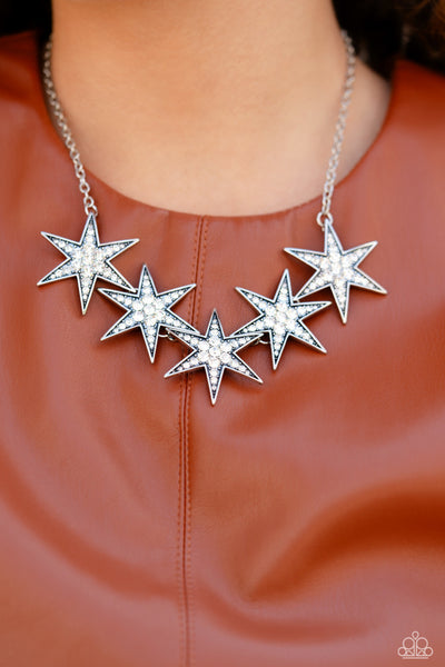 ROCKSTAR READY - WHITE RHINESTONE SILVER STAR SHORT NECKLACE - 2023 CONVENTION EXCLUSIVE - PAPARAZZI