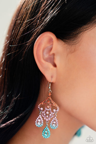 CHANDELIER COMMAND - MULTI ORANGE PINK BLUE OMBRE RHINESTONE EARRINGS - 2023 CONVENTION EXCLUSIVE - PAPARAZZI