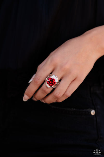 ROSE TO MY HEART - RED FLOWER SILVER RING - 2023 CONVENTION EXCLUSIVE - PAPARAZZI