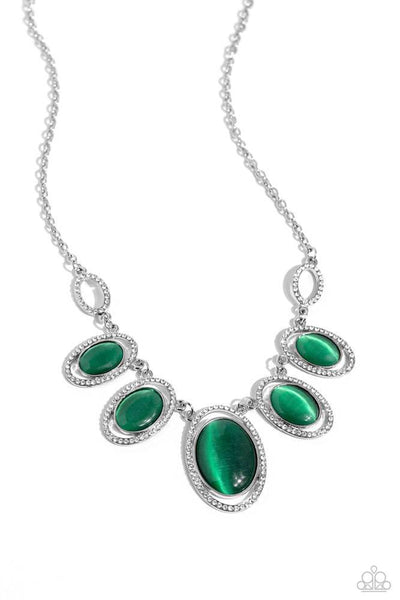 A BEAM COME TRUE - GREEN CAT'S EYE STONE SILVER SHORT NECKLACE - PAPARAZZI