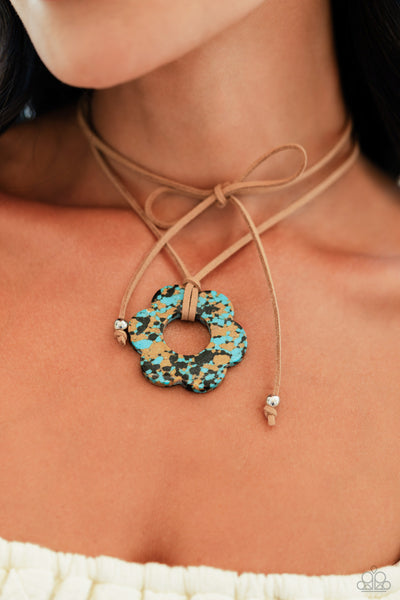 TIED TRIUMPH - BROWN SUEDE LEATHER CORD TURQUOISE STONE LONG NECKLACE - 2023 CONVENTION EXCLUSIVE - PAPARAZZI