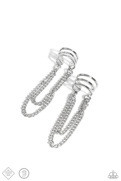 UNLOCKED PERFECTION - SILVER CHAIN EAR CUFF EARRINGS - PAPARAZZI JANUARY 2024