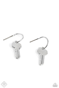THE KEY TO EVERYTHING - SILVER TINY KEY EARRINGS - PAPARAZZI JANUARY 2024