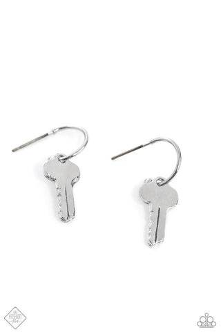 THE KEY TO EVERYTHING - SILVER TINY KEY EARRINGS - PAPARAZZI JANUARY 2024