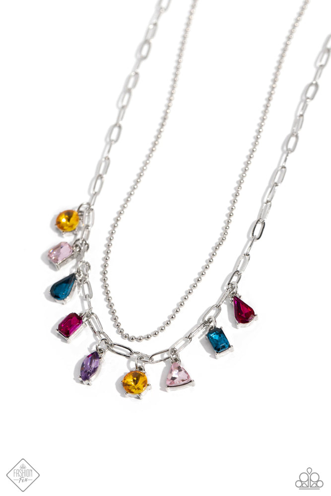 CONCESSION COUTURE - MULTI COLOR GEM SILVER LAYERED SHORT NECKLACE - PAPARAZZI - FASHION FIX JANUARY 2024