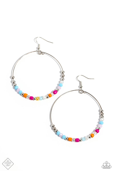 FLASHY FESTIVAL - MULTI COLOR SEED BEAD SILVER CIRCLE EARRINGS - PAPARAZZI - FASHION FIX JANUARY 2024