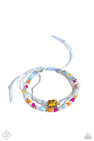 FAIRGROUND FUN - MULTI COLOR SEED BEAD BLUE CORD SLIDE BRACELET - PAPARAZZI JANUARY 2024