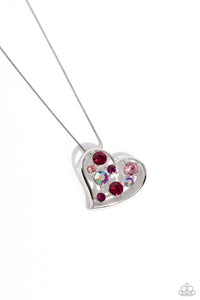 ROMANTIC RECOGNITION - PINK GEM SILVER HEART SHORT NECKLACE - PAPARAZZI