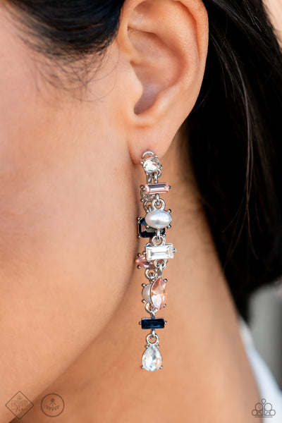 ADMIRABLE ANTIQUITY - MULTI BLUE WHITE PEACH GEM SILVER POST EARRINGS - PAPARAZZI SEPTEMBER 2023