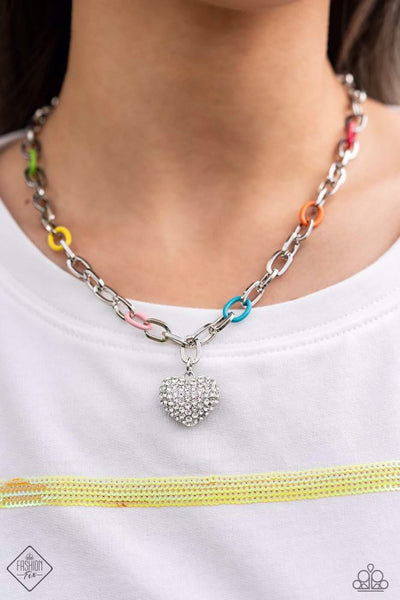 COLORFUL CANDIDATE - MULTI COLOR CHAIN SILVER HEART SHORT NECKLACE - PAPARAZZI - FASHION FIX OCTOBER 2023