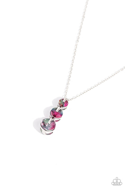 OMBRE OBSESSION - MULTI BLUE, GRING AND PINK GEM SILVER SHORT NECKLACE - PAPARAZZI