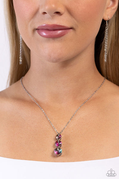 OMBRE OBSESSION - MULTI BLUE, GRING AND PINK GEM SILVER SHORT NECKLACE - PAPARAZZI
