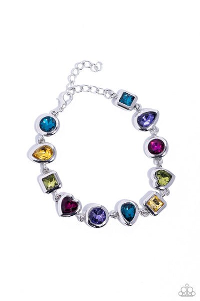 ACTIVELY ABSTRACT - MULTI COLOR GEM SILVER BRACELET - PAPARAZZI - LIFE OF THE PARTY OCTOBER 2023