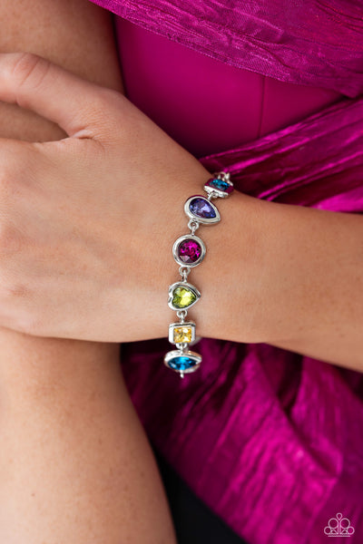 ACTIVELY ABSTRACT - MULTI COLOR GEM SILVER BRACELET - PAPARAZZI - LIFE OF THE PARTY OCTOBER 2023