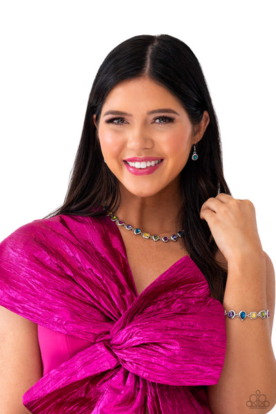 ACTIVELY ABSTRACT - MULTI COLOR GEM SILVER BRACELET - PAPARAZZI - LIFE OF THE PARTY OCTOBER 2023