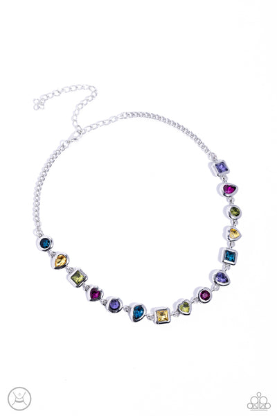 ABSTRACT ADMIRER - MULTI COLOR GEM SILVER CHOKER NECKLACE - PAPARAZZI - LIFE OF THE PARTY OCTOBER 2023
