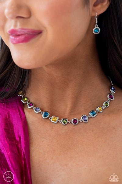 ABSTRACT ADMIRER - MULTI COLOR GEM SILVER CHOKER NECKLACE - PAPARAZZI - LIFE OF THE PARTY OCTOBER 2023