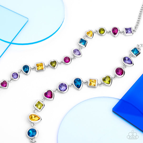 ABSTRACT ADMIRER - MULTI COLOR GEM SILVER CHOKER NECKLACE - PAPARAZZI - LIFE OF THE PARTY OCTOBER 2023