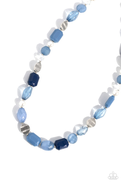NAUTICAL SUNSET - MULTI BLUE AND SILVER BEAD PEARL SHORT NECKLACE - PAPARAZZI