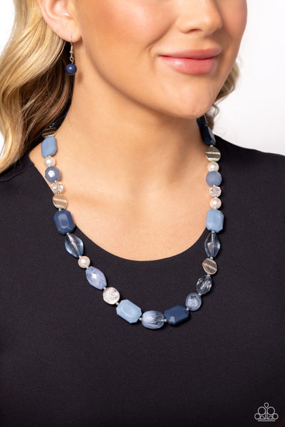 NAUTICAL SUNSET - MULTI BLUE AND SILVER BEAD PEARL SHORT NECKLACE - PAPARAZZI