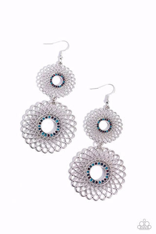 REGAL ROULETTE - MUTLI COLORED RHINESTONE SILVER CIRCLE EARRINGS - PAPARAZZI