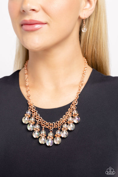 DEEP SPACE DIVA - COPPER GLASSY BEAD SHORT NECKLACE - PAPARAZZI