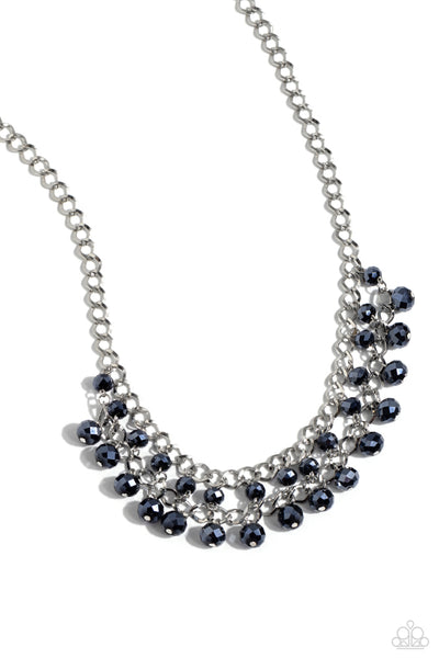 URBAN PALACE - BLUE METALLIC BEAD SILVER SHORT NECKLACE - PAPARAZZI