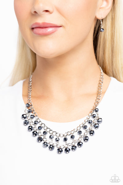 URBAN PALACE - BLUE METALLIC BEAD SILVER SHORT NECKLACE - PAPARAZZI
