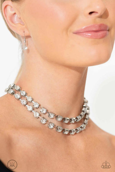 GLISTENING GALLERY - WHITE GEM SILVER CHOKER NECKLACE - PAPARAZZI - LIFE OF THE PARTY NOVEMBER 2023