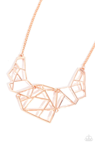 WORLD SHATTERING - COPPER GEOMETRIC SHORT NECKLACE - PAPARAZZI