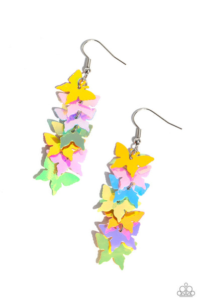 AERIAL AMBIENCE - MULTI BUTTERFLY DROP EARRINGS - PAPARAZZI