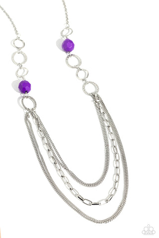 - PURPLE BEAD SILVER LAYERED LONG NECKLACE - PAPARAZZI