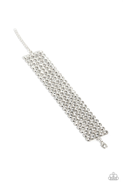 GLASSY GALLERY - WHITE RHINESTONE LAYERED SILVER BRACELET - PAPARAZZI - LIFE OF THE PARTY DECEMBER 2023