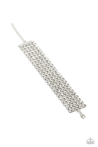 GLASSY GALLERY - WHITE RHINESTONE LAYERED SILVER BRACELET - PAPARAZZI - LIFE OF THE PARTY DECEMBER 2023