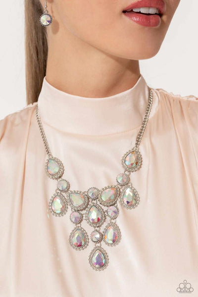 DRIPPING IN DAZZLE - MULTI IRIDESCENT GEM SILVER SHORT NECKLACE - PAPARAZZI - LIFE OF THE PARTY DECEMBER 2023