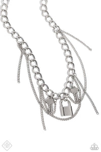 AGAINST THE LOCK - SILVER LOCK AND KEY LAYERED CHAIN SHORT NECKLACE - PAPARAZZI - FASHION FIX JANUARY 2024