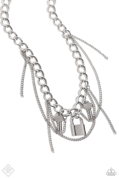 AGAINST THE LOCK - SILVER LOCK AND KEY LAYERED CHAIN SHORT NECKLACE - PAPARAZZI - FASHION FIX JANUARY 2024