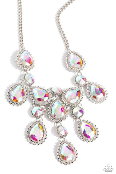 DRIPPING IN DAZZLE - MULTI IRIDESCENT GEM SILVER SHORT NECKLACE - PAPARAZZI - LIFE OF THE PARTY DECEMBER 2023