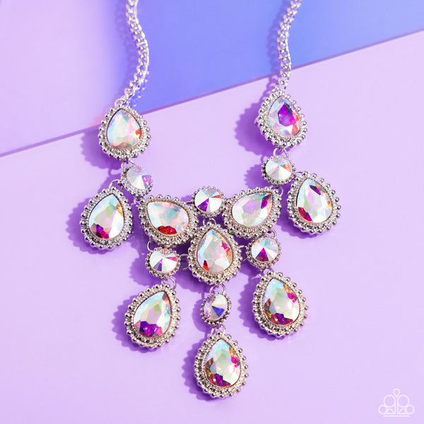 DRIPPING IN DAZZLE - MULTI IRIDESCENT GEM SILVER SHORT NECKLACE - PAPARAZZI - LIFE OF THE PARTY DECEMBER 2023