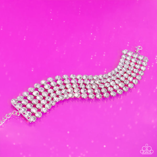 GLASSY GALLERY - WHITE RHINESTONE LAYERED SILVER BRACELET - PAPARAZZI - LIFE OF THE PARTY DECEMBER 2023