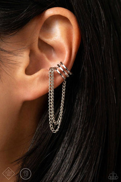 UNLOCKED PERFECTION - SILVER CHAIN EAR CUFF EARRINGS - PAPARAZZI JANUARY 2024
