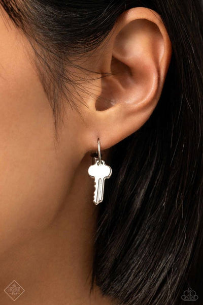 THE KEY TO EVERYTHING - SILVER TINY KEY EARRINGS - PAPARAZZI JANUARY 2024