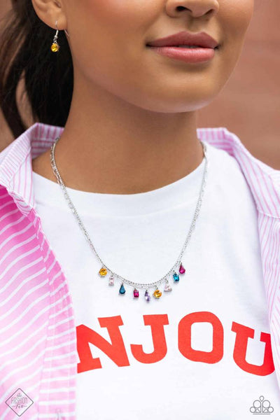 CONCESSION COUTURE - MULTI COLOR GEM SILVER LAYERED SHORT NECKLACE - PAPARAZZI - FASHION FIX JANUARY 2024