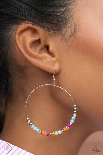 FLASHY FESTIVAL - MULTI COLOR SEED BEAD SILVER CIRCLE EARRINGS - PAPARAZZI - FASHION FIX JANUARY 2024