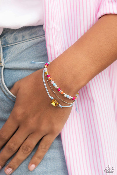 FAIRGROUND FUN - MULTI COLOR SEED BEAD BLUE CORD SLIDE BRACELET - PAPARAZZI JANUARY 2024